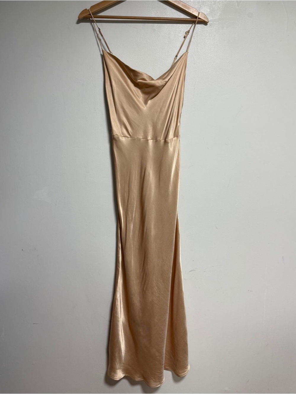 Park & Fifth Champagne Satin Cowl Neck Maxi Dress XS - Picture 2 of 9